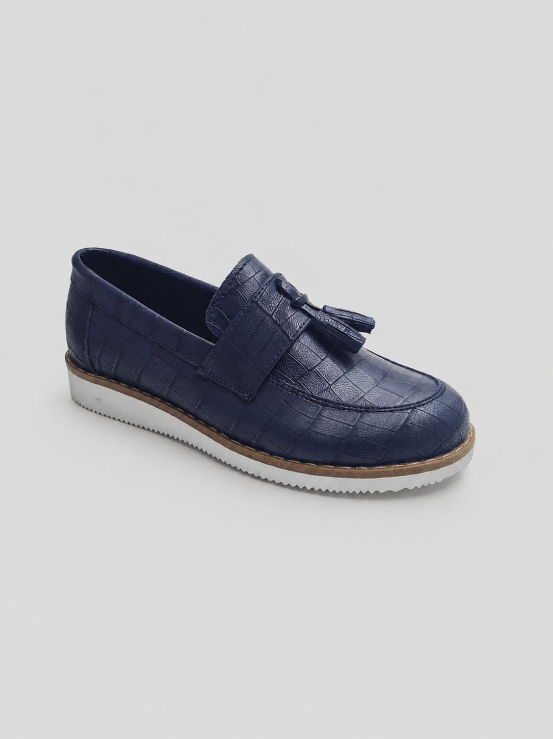 Erkek Çocuk Lacivert Kroko Loafer Ayakkabı - Fiyonklu Kaymaz Taban