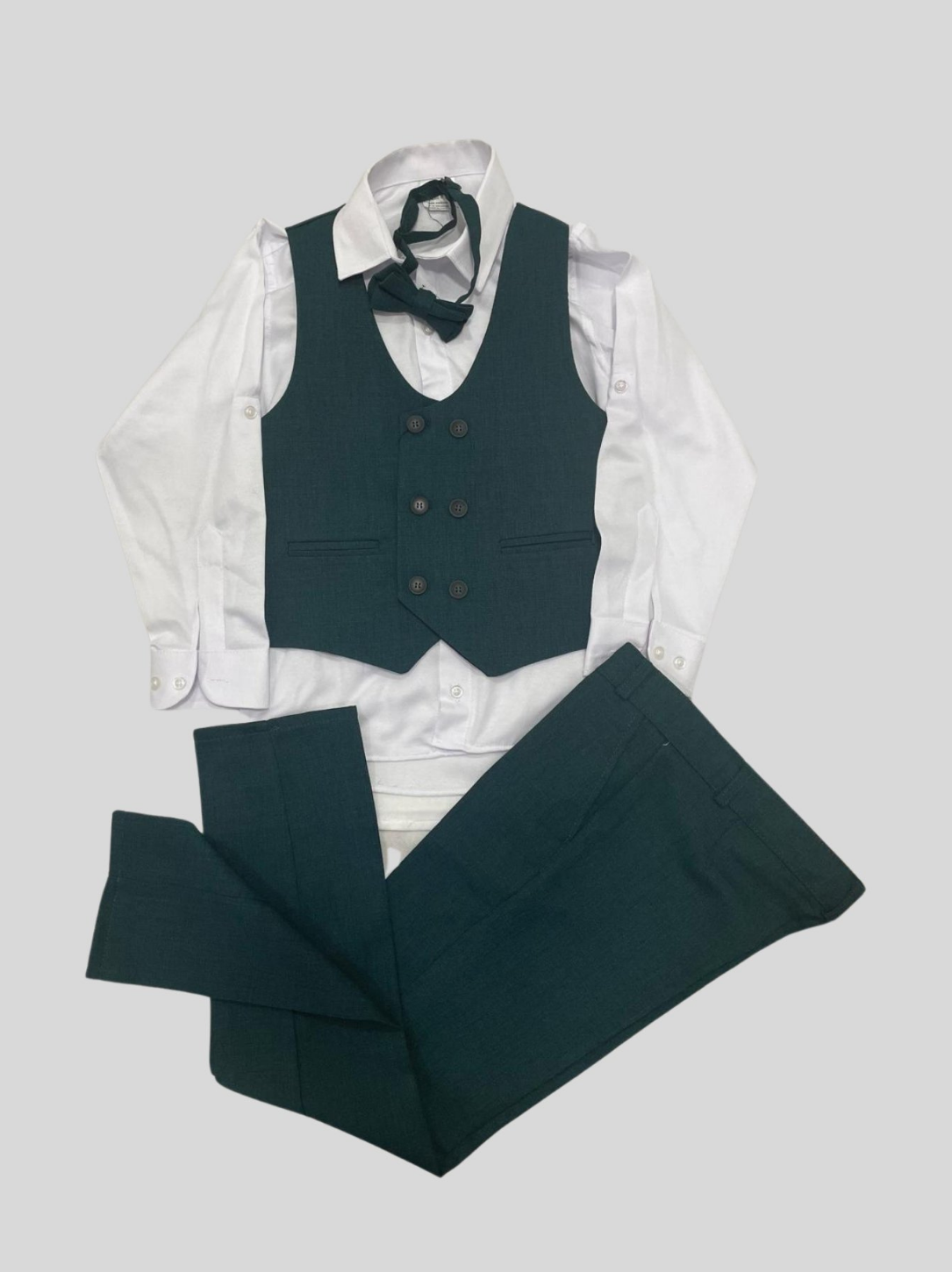 Erkek Çocuk Yeşil Yelekli Takım Elbise Papyonlu