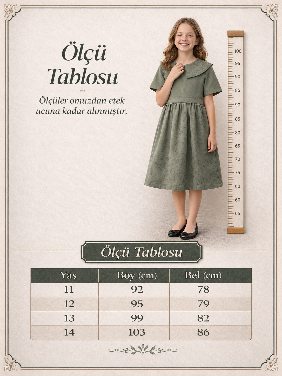 Kız Çocuk Yakalı Özel Tasarım Elbise – Nakış Desenli Şık Çocuk Elbisesi