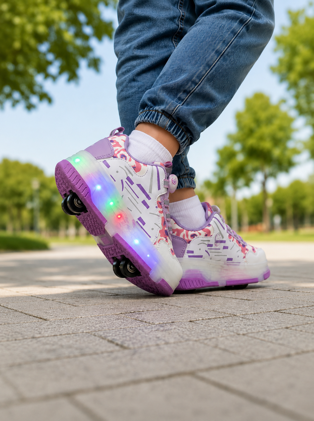 Kız Çocuk Işıklı Patenli Ayakkabı – Tak Çıkar Tekerlekli LED Spor Ayakkabı, Otomatik Bağcıklı Kaykaylı Sneaker