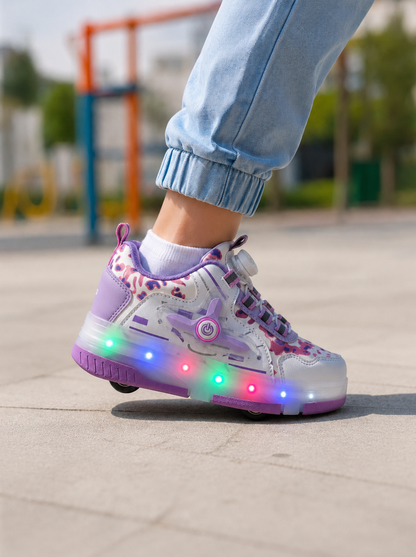 Kız Çocuk Işıklı Patenli Ayakkabı – Tak Çıkar Tekerlekli LED Spor Ayakkabı, Otomatik Bağcıklı Kaykaylı Sneaker