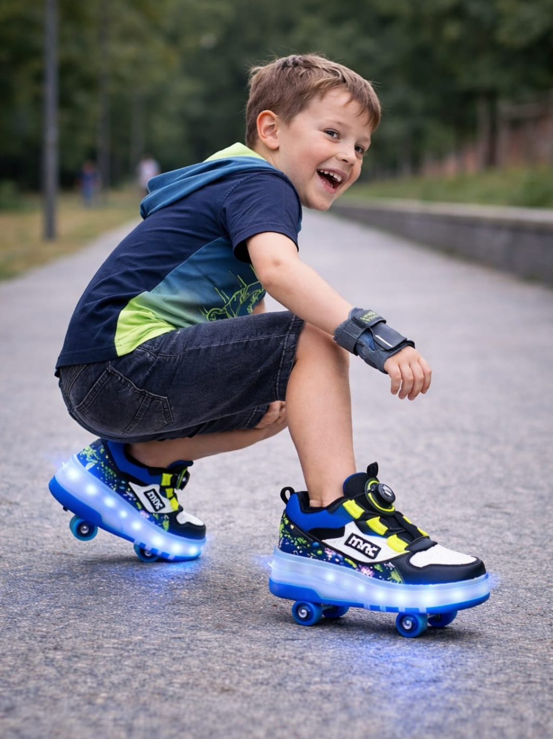 Erkek Çocuk Işıklı Patenli Ayakkabı – Tekerlekli Kaykaylı Spor Sneaker LED Taban