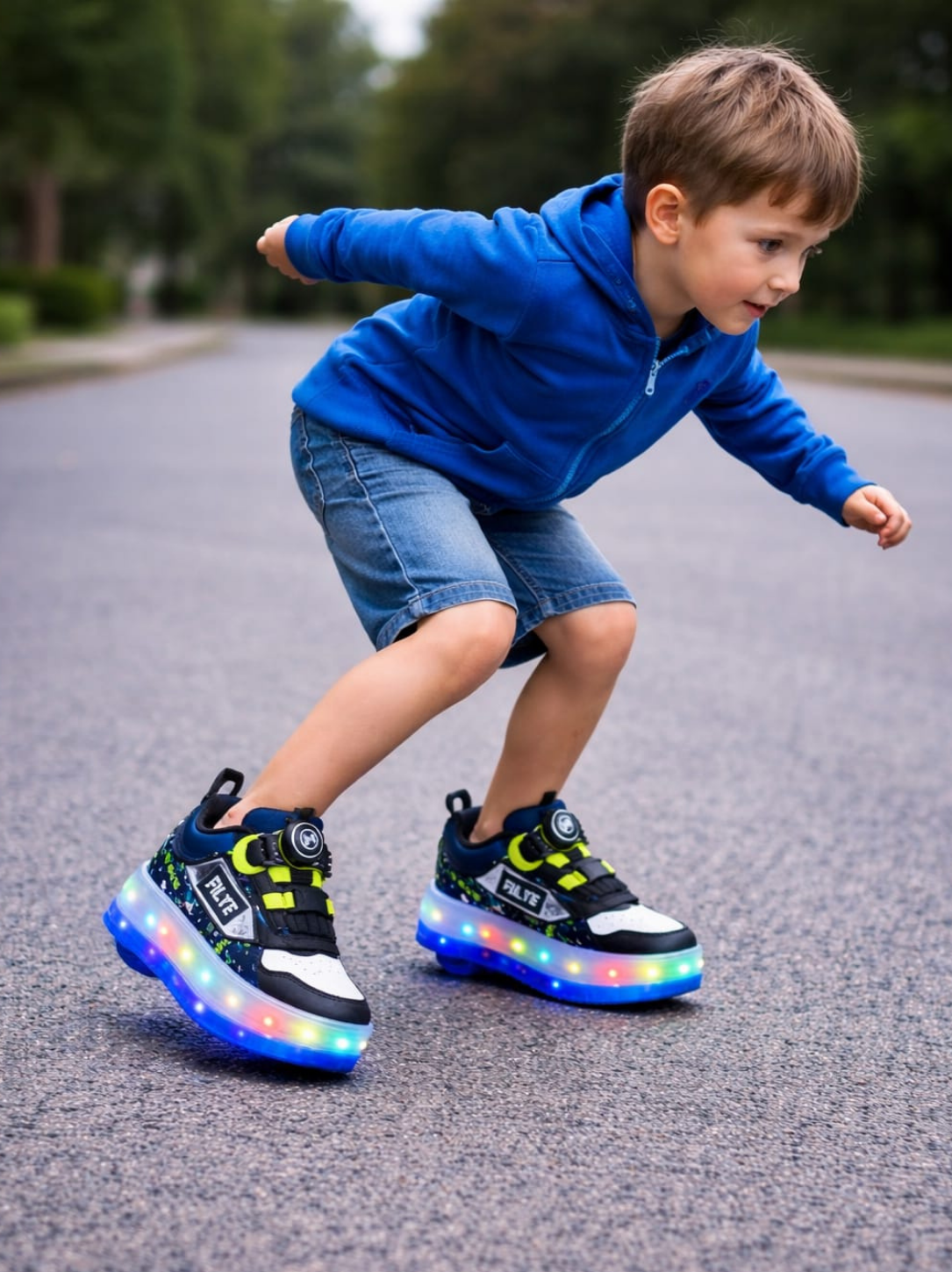 Erkek Çocuk Işıklı Patenli Ayakkabı – Tekerlekli Kaykaylı Spor Sneaker LED Taban