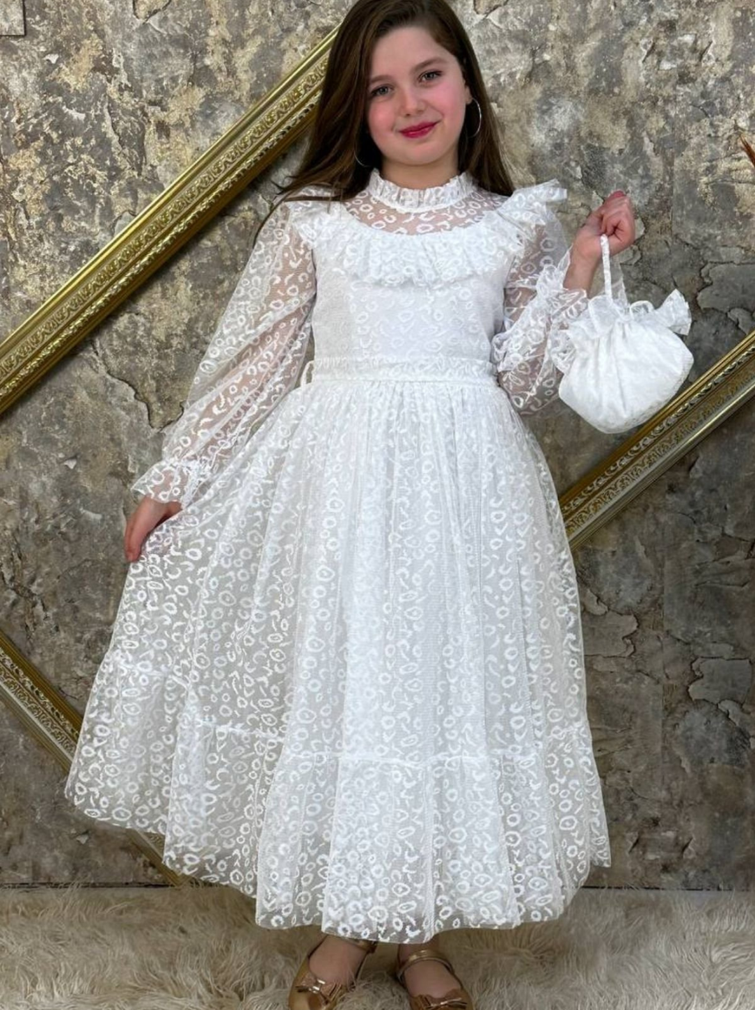 Kız Çocuk Nisa Model Tam Boy Çantalı Abiye Elbise