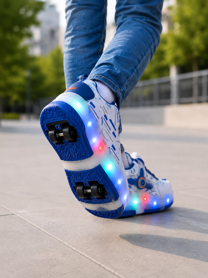 Erkek Çocuk Işıklı Kaykaylı Paten Ayakkabı – Tak Çıkar 4 Tekerlekli LED Spor Sneaker Otomatik Bağcıklı Ortopedik