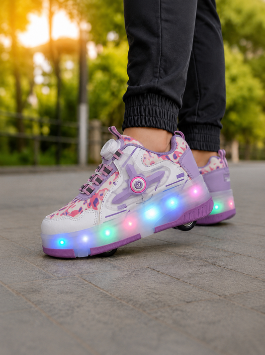Kız Çocuk Işıklı Patenli Ayakkabı – Tak Çıkar Tekerlekli LED Spor Ayakkabı, Otomatik Bağcıklı Kaykaylı Sneaker