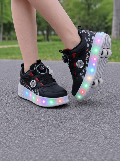 Siyah LED Işıklı Kaykaylı Çocuk Ayakkabısı – Tekerlekli Paten Model Spor Ayakkabı